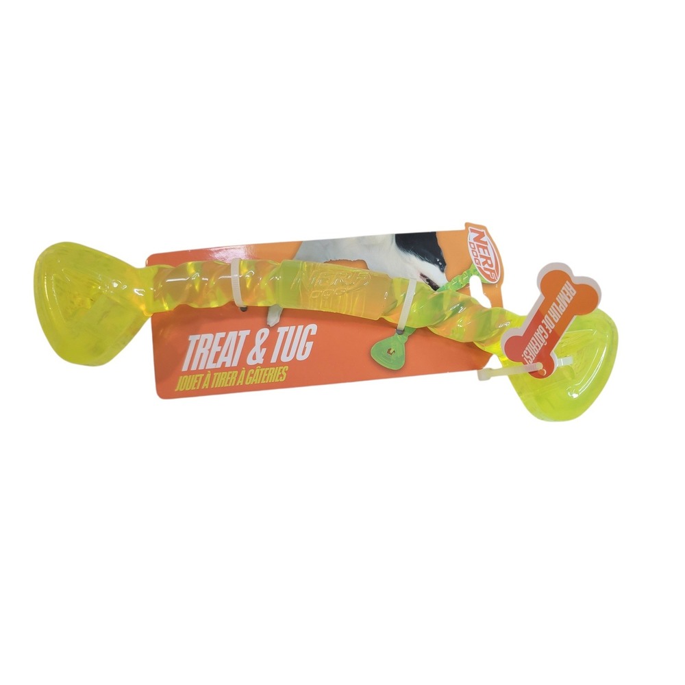 Nerf Dog Treat & Tug Toy Pet One Size Neon Yellow New‎ Durable Interactive 11"
